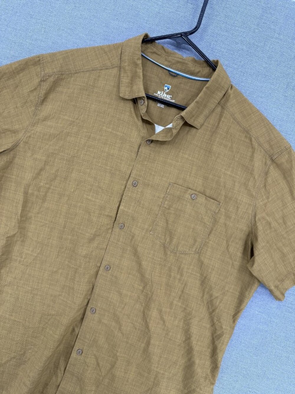 Kuhl Persuadr Shirt Mens XL Mustard Gold Short Sleeve UPF 50 Hiking 7428